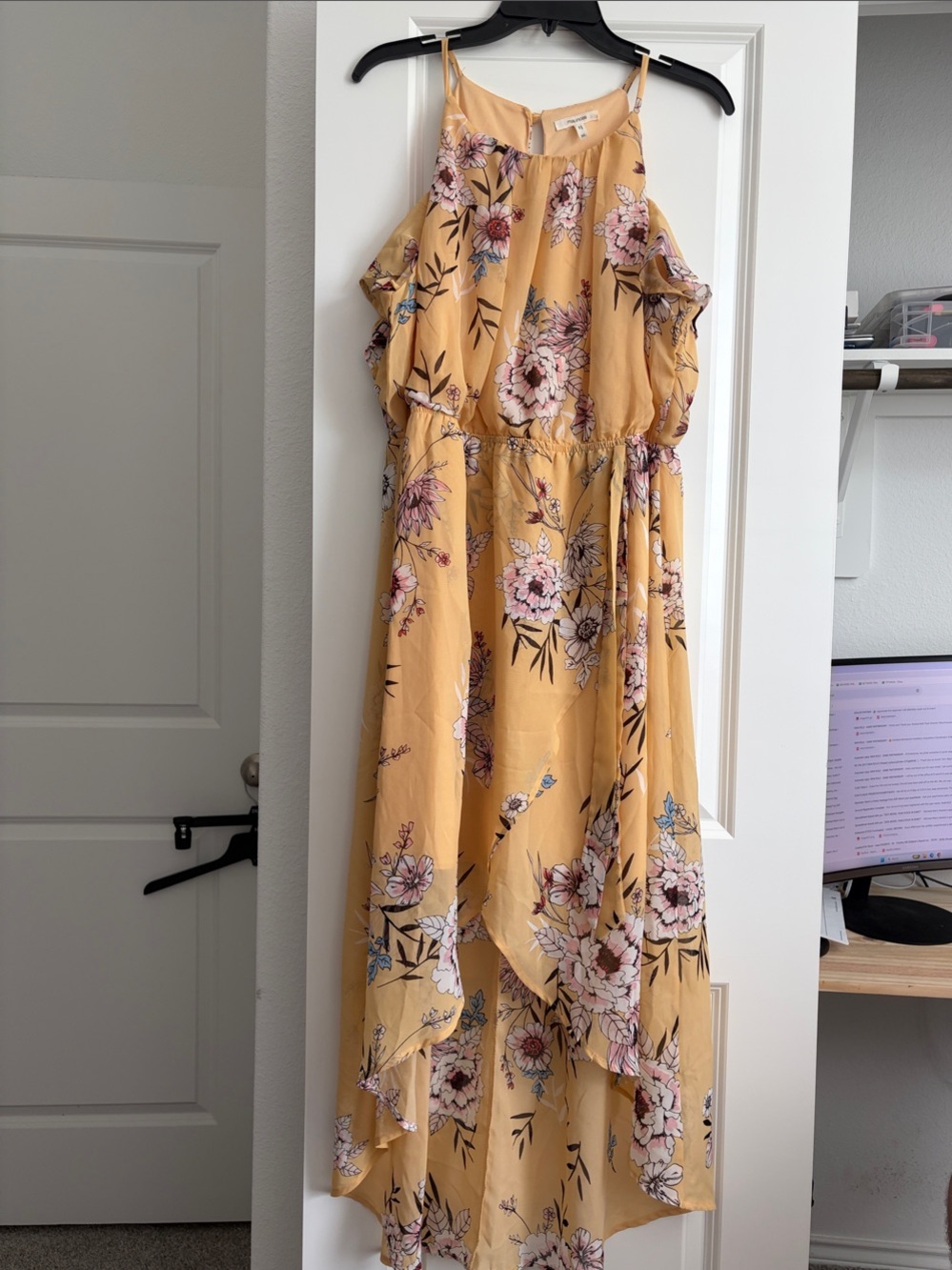 Maurices Yellow Floral High-Low Maxi Dress